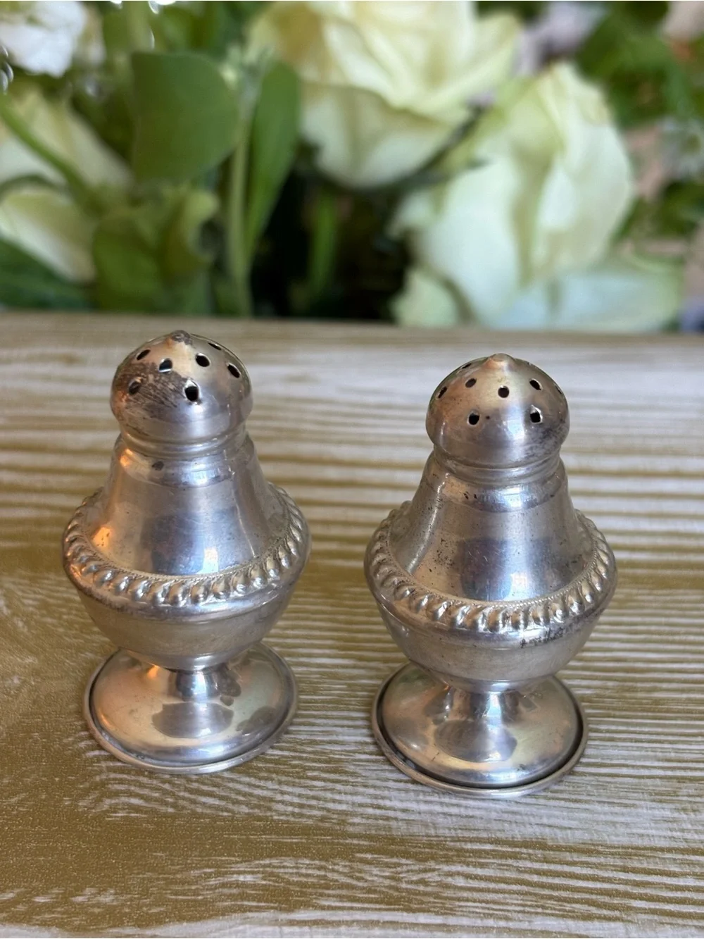 Sterling Silver Vintage Sculpted Individual Salt and Pepper Shakers PAIR